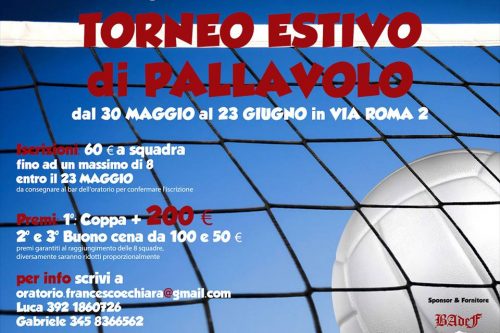 Dal 30 maggio al 23 giugno “Torneo estivo di pallavolo”