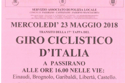 23 Maggio | Giro ciclistico d’Italia a Passirano, Camignone e Monterotondo 23 Maggio | Giro ciclistico d’Italia a Passirano, Camignone e Monterotondo
