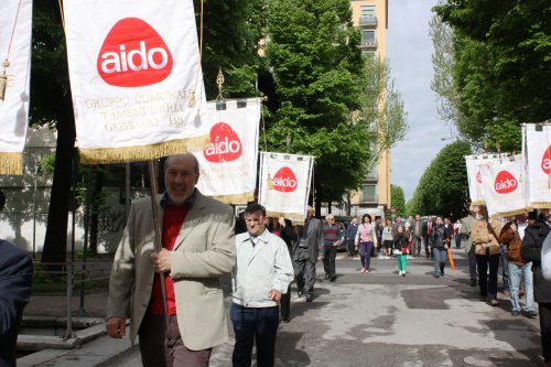Una scultura per Aido nel parco di via Alighieri Una scultura per Aido nel parco di via Alighieri