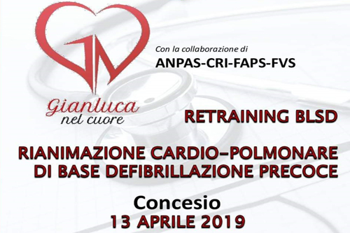 13 Aprile | Corso di Retraining BLSD a Concesio per il VI° “Memorial Gianluca”
