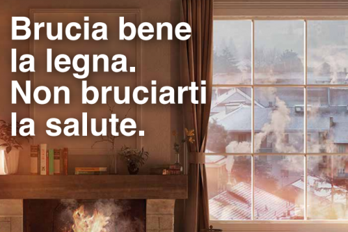 Brucia bene la legna. Non bruciarti la salute. Brucia bene la legna. Non bruciarti la salute.