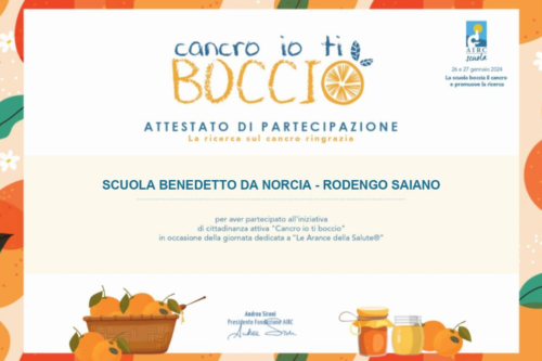 IC Rodengo Saiano riceve attestato dall’AIRC per partecipazione all’iniziativa “Cancro io ti boccio”